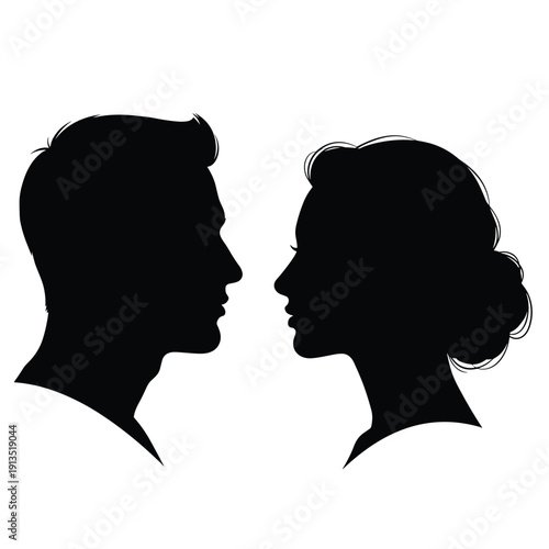 A black silhouette of a man and woman facing each other