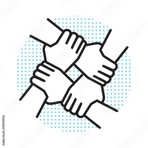 シンプル　イラスト　協力と団結を表す手のアイコンイラスト　ビジネスシーン