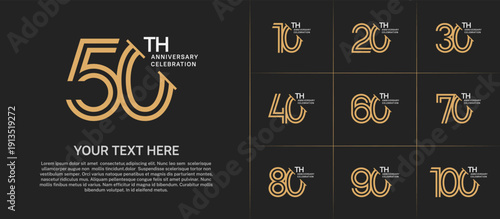 Anniversary logo set with double line number style. brown and white color with slash can be use for special moment