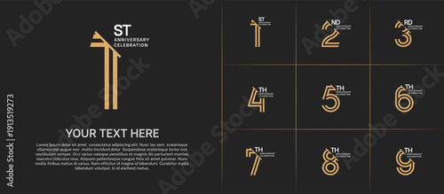 Anniversary logo set with double line number style. brown and white color with slash can be use for special moment