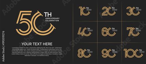 Anniversary logo set with double line number style. brown and white color with slash can be use for special moment