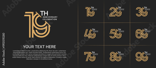 Anniversary logo set with double line number style. brown and white color with slash can be use for special moment