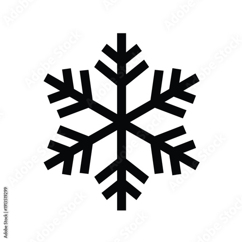 A black snowflake icon on a white background