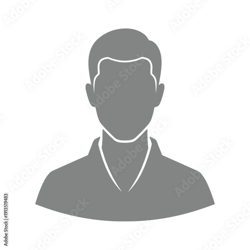A simple gray silhouette of a man's upper body against a white background