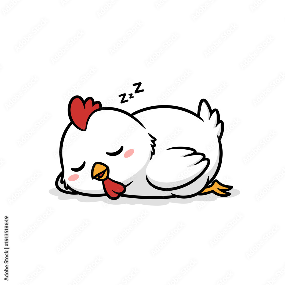 Fototapeta premium Cute cartoon chicken peacefully sleeping outdoors