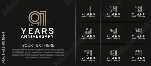 Anniversary logo set with double line number style. brown and white color can be use for special moment