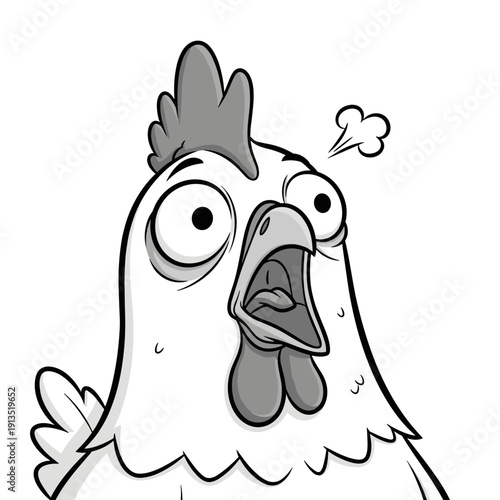 Surprised cartoon chicken with shocked expression and open beak