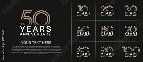 Anniversary logo set with double line number style. brown and white color can be use for special moment