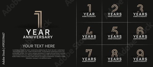 Anniversary logo set with double line number style. brown and white color can be use for special moment