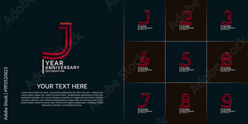 Anniversary logo set with double line number style. gold and silver and red color can be use for special moment