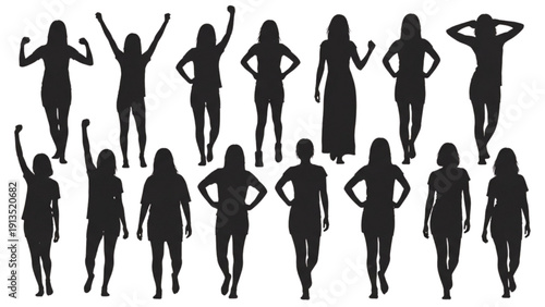 Silhouette collection of women in various poses and outfits