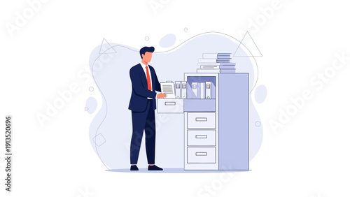 Businessman Organizing Files in Office Cabinet - Business Organization Concept