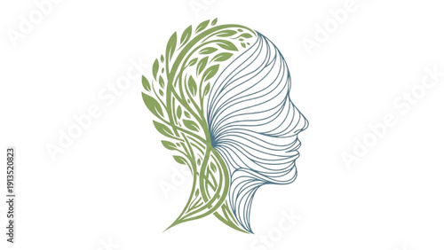 Nature-inspired human head illustration representing organic growth and mental well-being