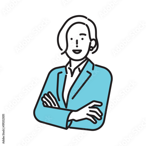 シンプル　イラスト　腕組みをして微笑むビジネスパーソンのイラスト　ビジネスシーン