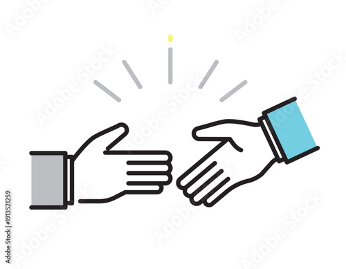 シンプル　イラスト　握手するビジネスパーマンの男性　ビジネスシーン