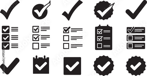 Checkmarks and verification icons for approval and confirmation processes