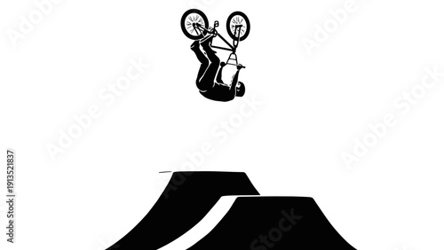 BMX Rider Performing Backflip Jump Over Ramps - Extreme Sports Action Silhouette