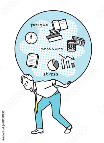 シンプル　イラスト　重圧を背負うビジネスマンの男性