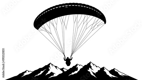 Paraglider soaring over majestic snow-capped mountains, adventure sport, freedom, aerial view