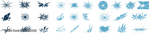 Glass vector set with crack break smash split shards clean flat vector tech screen impact elements