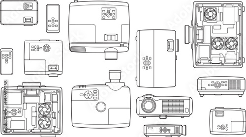 Digital devices line art graphic with a minimalist design, ready to integrate into your creative projects. 