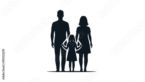 Family Silhouette Parents and Child Standing Together as a Unit