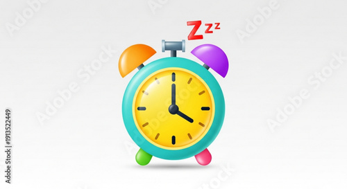 Colorful alarm clock ringing with zzz sleep symbol morning wake up concept bright and cheerful design