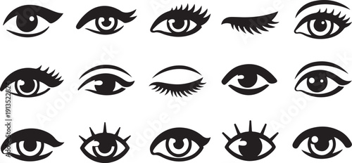 Collection of various eye icons in black and white