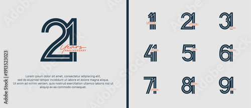 anniversary vector logo set, black and orange color with handwriting can be use for celebration