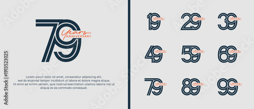 anniversary vector logo set, black and orange color with handwriting can be use for celebration