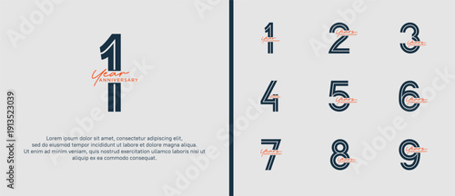 anniversary vector logo set, black and orange color with handwriting can be use for celebration