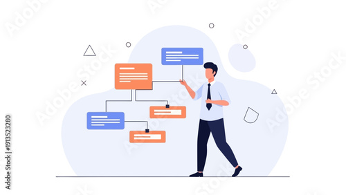 Business Man Creating Workflow Diagram for Organization and Planning