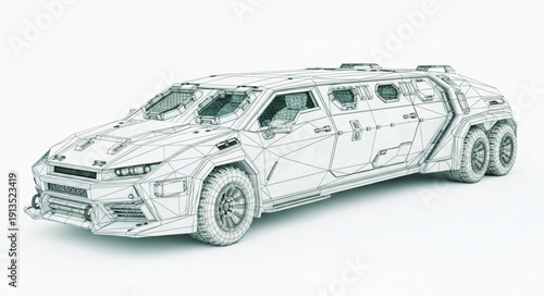 Futuristic Armored Limo Vehicle Concept Art.