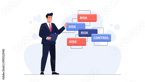 Businessman managing risk control in business strategy flowchart