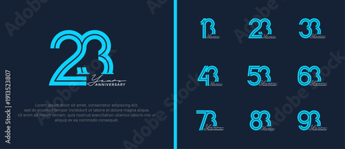 anniversary vector logo set, blue color with handwriting can be use for celebration