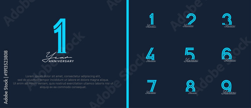 anniversary vector logo set, blue color with handwriting can be use for celebration