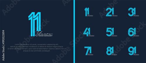 anniversary vector logo set, blue color with handwriting can be use for celebration