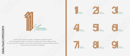 anniversary vector logo set, brown color and green handwriting can be use for celebration