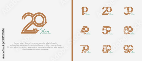 anniversary vector logo set, brown color and green handwriting can be use for celebration