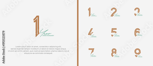anniversary vector logo set, brown color and green handwriting can be use for celebration