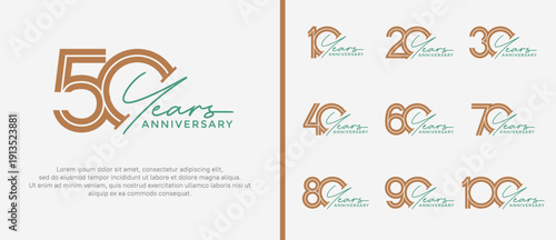 anniversary vector logo set, brown color and green handwriting can be use for celebration