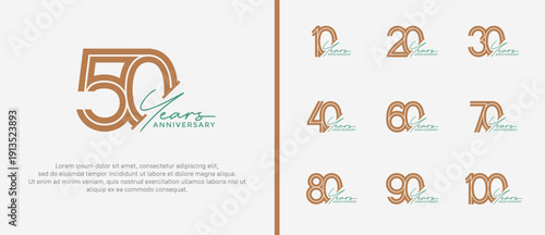 anniversary vector logo set, brown color and green handwriting can be use for celebration