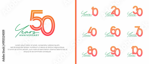 anniversary vector logo set, orange color with handwriting can be use for celebration