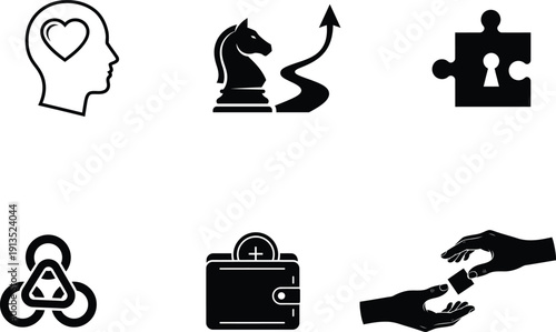 collection of various black and white icons