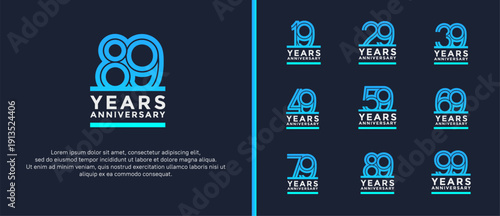 anniversary vector logo set, blue and silver color can be use for celebration
