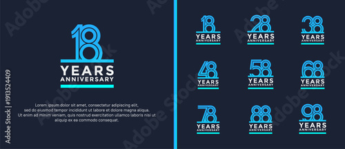 anniversary vector logo set, blue and silver color can be use for celebration