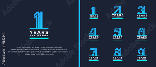 anniversary vector logo set, blue and silver color can be use for celebration