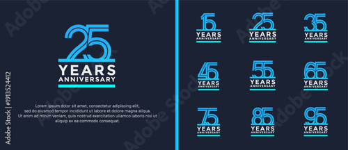anniversary vector logo set, blue and silver color can be use for celebration