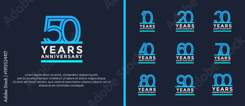 anniversary vector logo set, blue and silver color can be use for celebration