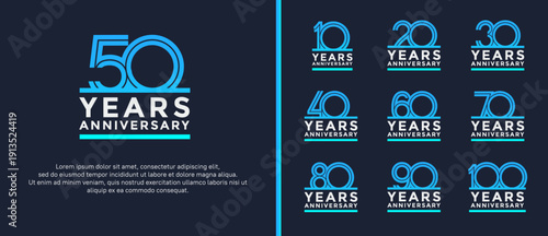 anniversary vector logo set, blue and silver color can be use for celebration